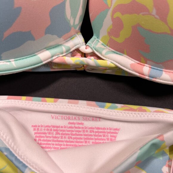 Victoria Secret 38DD XL Bombshell Push Up Bikini Top Bottom Set Blue Pink Pastel - Picture 16 of 16